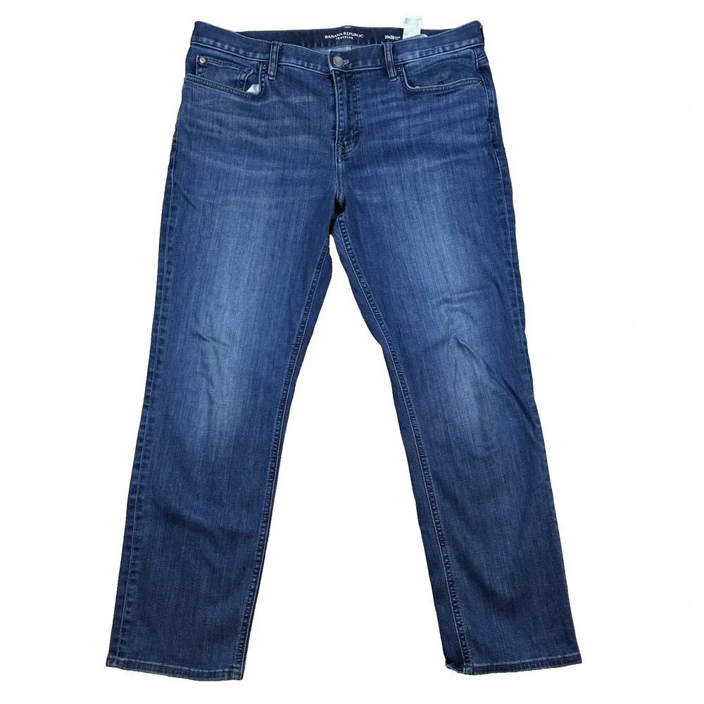 Banana Republic Traveler Mens 36x29 Blue Denim Slim Fit Straight Classic Jeans